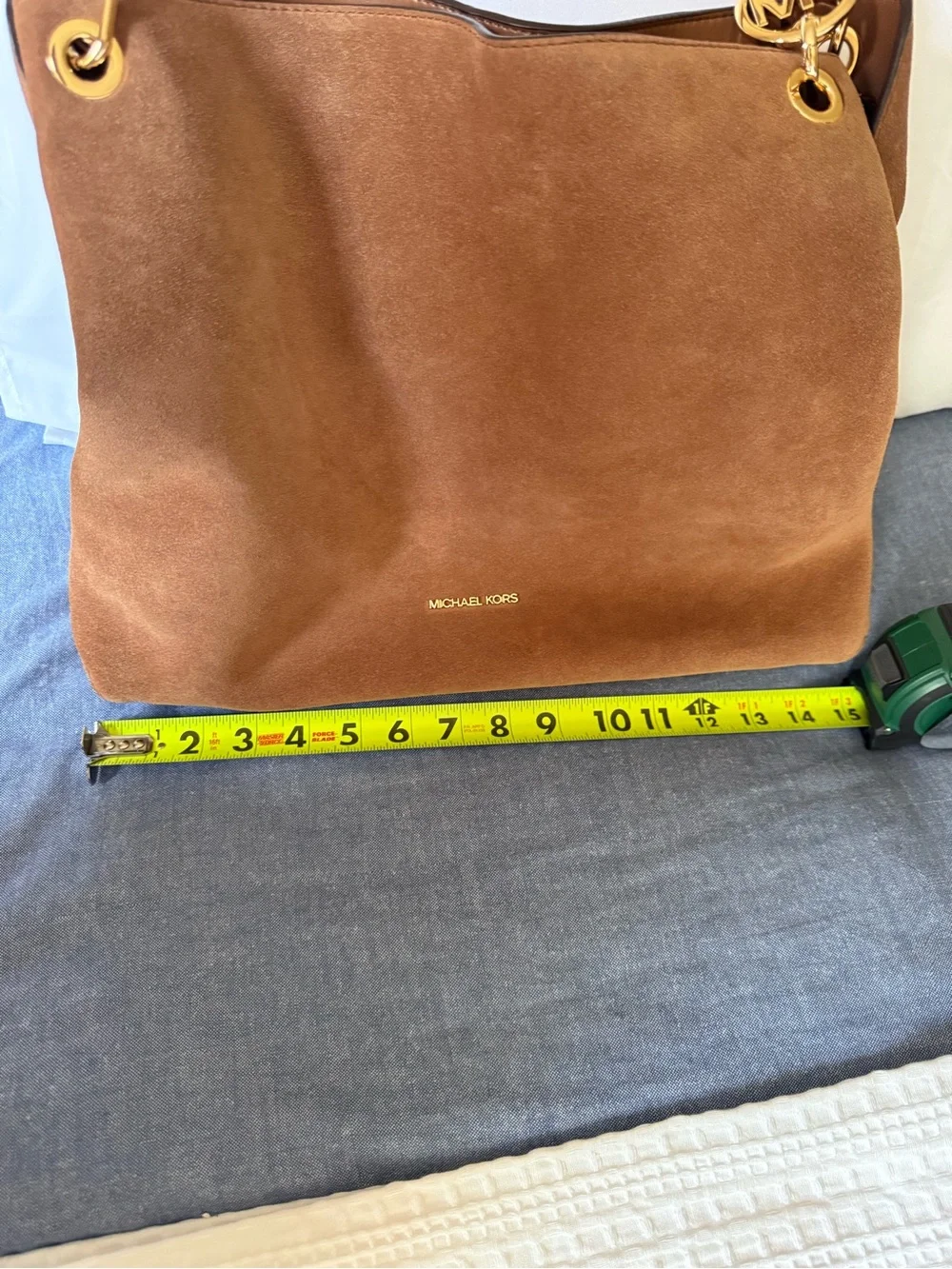 Michael Kors Brown Suede Shoulder Bag with Gold Hardware